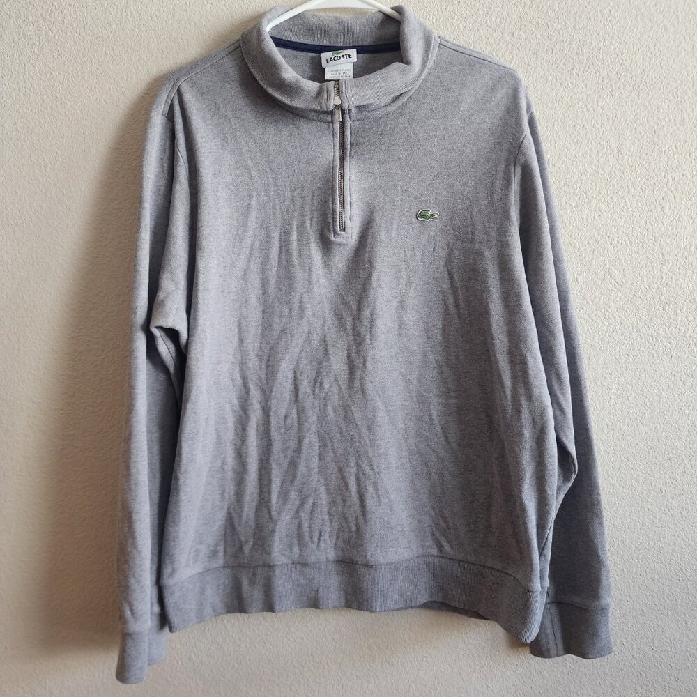 Lacoste Pullover Mens Extra Large Gray Half Zip Sweatshirt Cotton Logo Casual
